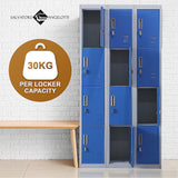 12-Door Locker for Office Gym Shed School Home Storage - Padlock-operated - Low Angle