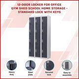 12-Door Locker for Office Gym Shed School Home Storage - Standard Lock with Keys - Side View