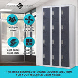 12-Door Locker for Office Gym Shed School Home Storage - Standard Lock with Keys - 45-Degree Angle