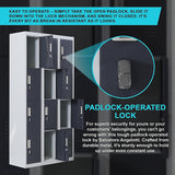 12-Door Locker for Office Gym Shed School Home Storage - Padlock-operated - Rear View