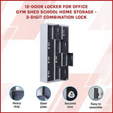 12-Door Locker for Office Gym Shed School Home Storage - 3-Digit Combination Lock - Side View