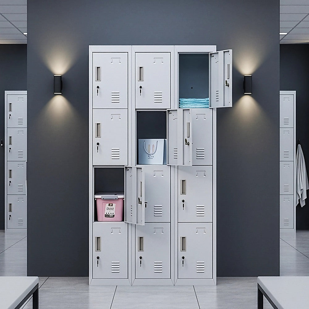 12-Door Locker for Office Gym Shed School Home Storage - Standard Lock with Keys