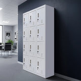 12-Door Locker for Office Gym Shed School Home Storage - Standard Lock with Keys - Low Angle