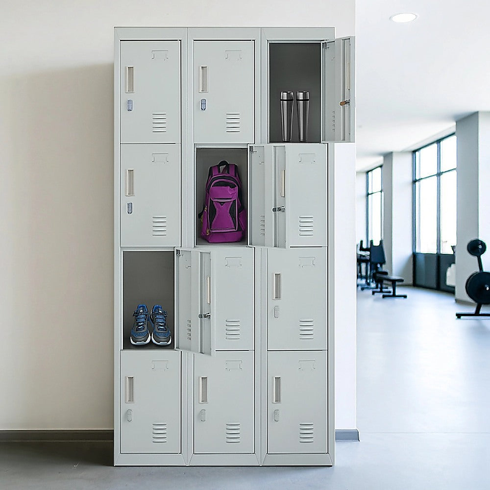 12-Door Locker for Office Gym Shed School Home Storage - Padlock-operated