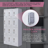 12-Door Locker for Office Gym Shed School Home Storage - Padlock-operated - Close-Up Angle