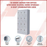 12-Door Locker for Office Gym Shed School Home Storage - 3-Digit Combination Lock - Side View