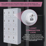 12-Door Locker for Office Gym Shed School Home Storage - 3-Digit Combination Lock - Close-Up Angle