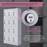 12-Door Locker for Office Gym Shed School Home Storage - 4-Digit Combination Lock - Close-Up Angle