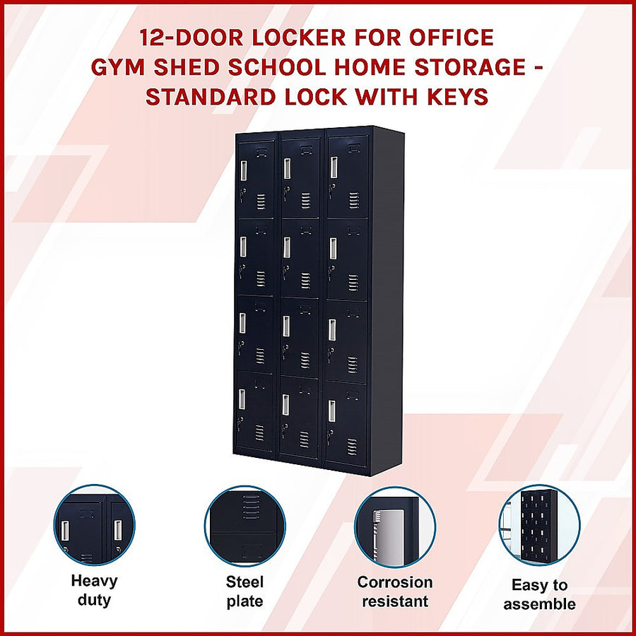 12-Door Locker for Office Gym Shed School Home Storage - Standard Lock with Keys, image 3