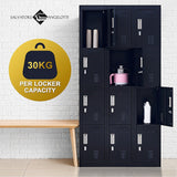 12-Door Locker for Office Gym Shed School Home Storage - Padlock-operated - Rear View