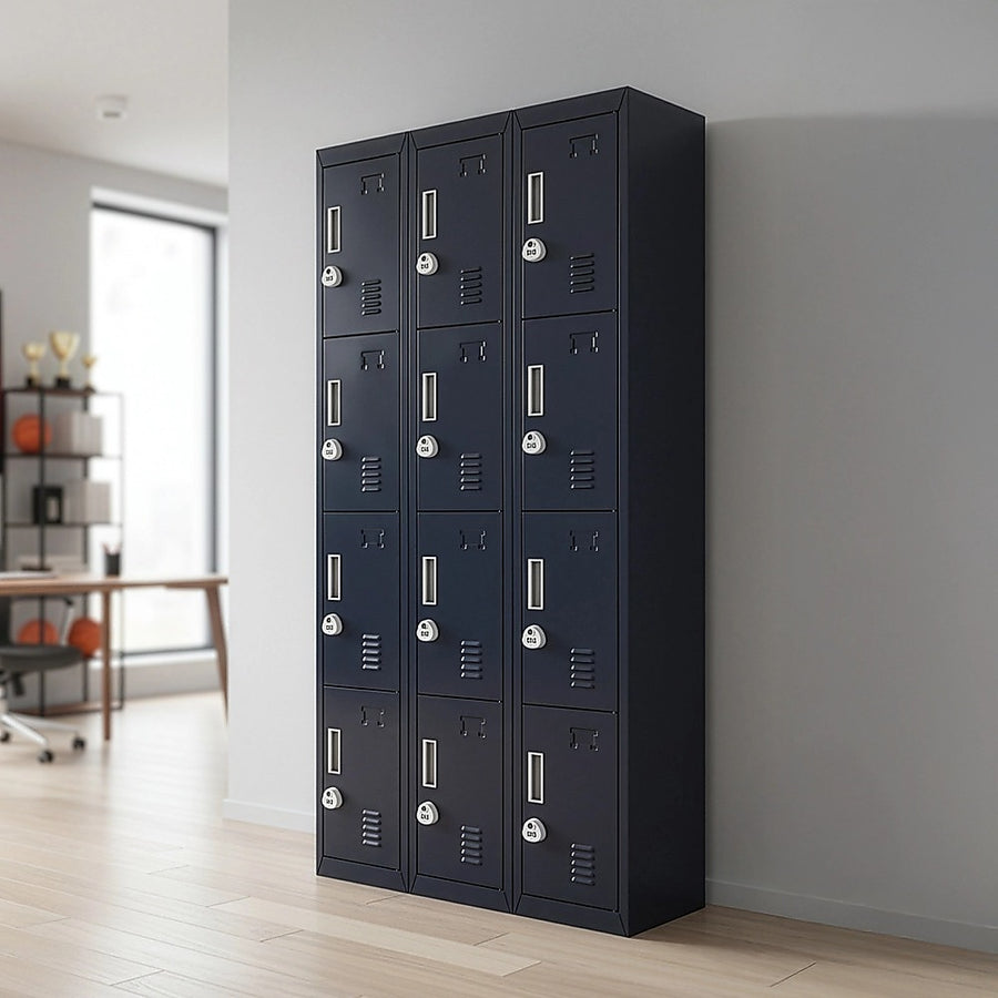 12-Door Locker for Office Gym Shed School Home Storage - 3-Digit Combination Lock, Storage