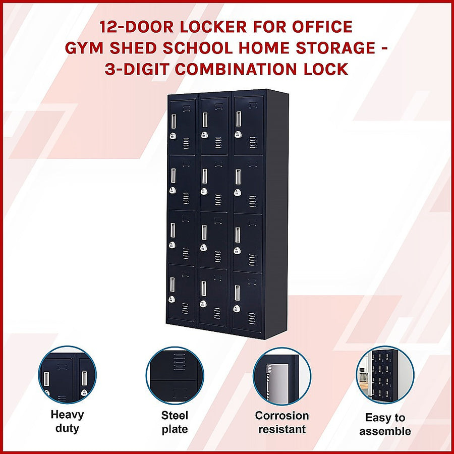 12-Door Locker for Office Gym Shed School Home Storage - 3-Digit Combination Lock, image 3