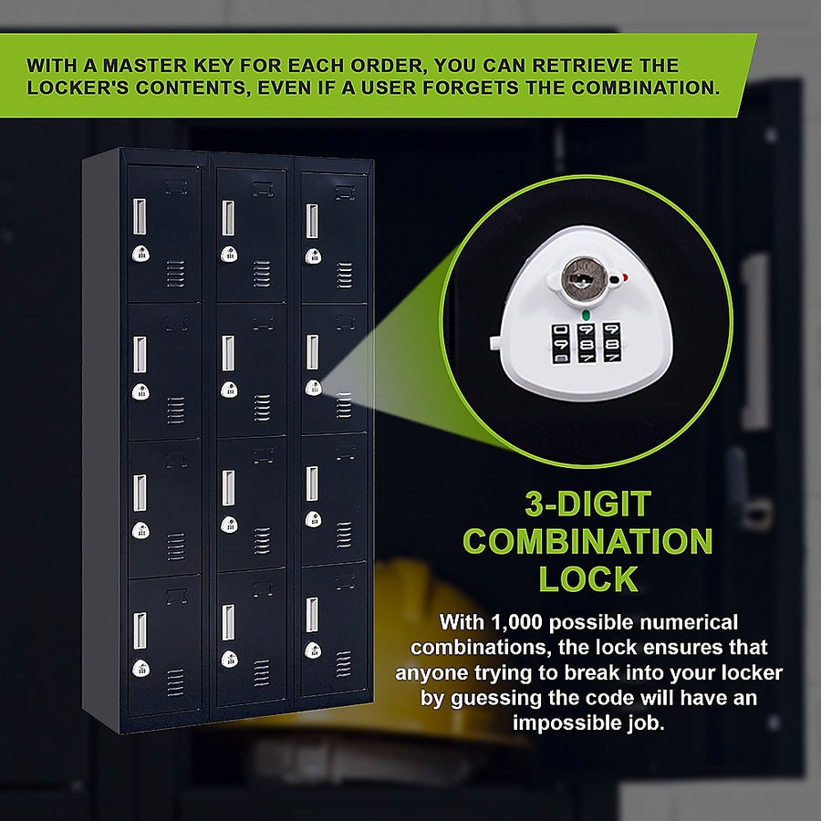 12-Door Locker for Office Gym Shed School Home Storage - 3-Digit Combination Lock, image 10