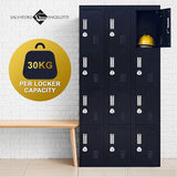 12-Door Locker for Office Gym Shed School Home Storage - 3-Digit Combination Lock - Low Angle