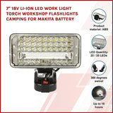 7 18V Li-ion LED Work Light Torch Workshop Flashlights Camping for Makita Battery - Side View