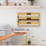 3 Grids Bamboo Food Wrap Dispenser Cutter Foil Cling Film Storage Holder Box Kitchen - Front View
