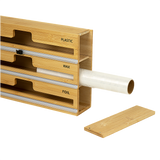 3 Grids Bamboo Food Wrap Dispenser Cutter Foil Cling Film Storage Holder Box Kitchen - Close-Up Angle