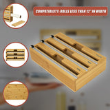3 Grids Bamboo Food Wrap Dispenser Cutter Foil Cling Film Storage Holder Box Kitchen - Low Angle