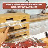 3 Grids Bamboo Food Wrap Dispenser Cutter Foil Cling Film Storage Holder Box Kitchen - Extra Image