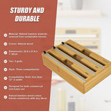 3 Grids Bamboo Food Wrap Dispenser Cutter Foil Cling Film Storage Holder Box Kitchen - Extra Image