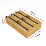 3 Grids Bamboo Food Wrap Dispenser Cutter Foil Cling Film Storage Holder Box Kitchen - Extra Image