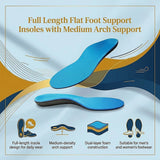 Flat Foot Support Insoles For Men Women Blue Full Length Medium Density Arch Support