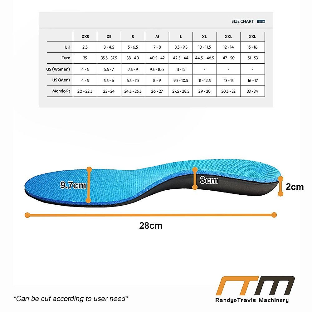 Flat Foot Support Insoles For Men Women Blue Full Length Medium Density Arch Support