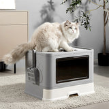 Jumbo Hooded Cat Litter Box Tray Pet Kitty Toilet for Large Cats w Hair Grooming - Front View