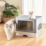 Jumbo Hooded Cat Litter Box Tray Pet Kitty Toilet for Large Cats w Hair Grooming - Side View
