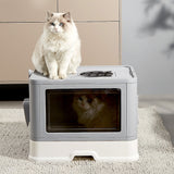 Jumbo Hooded Cat Litter Box Tray Pet Kitty Toilet for Large Cats w Hair Grooming - Top-Down View
