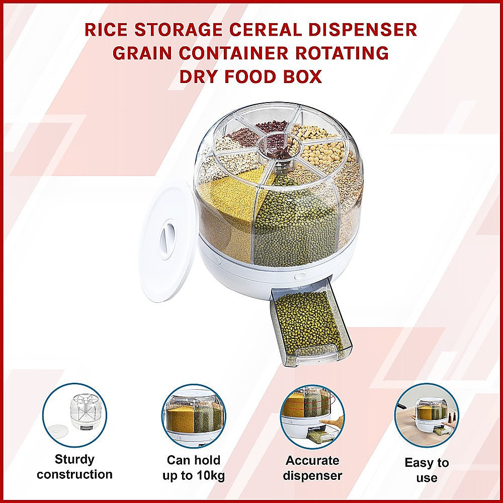 Rice Storage Cereal Dispenser Grain Container Rotating Dry Food Box