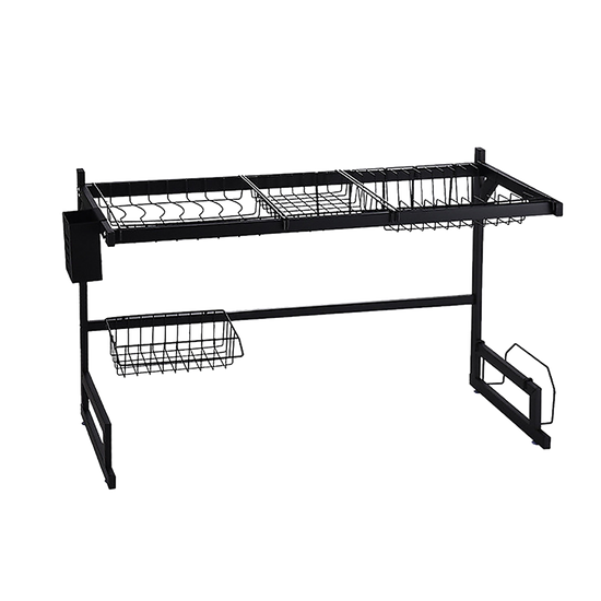 85cm Dish Drying Rack Drainer Over Sink Steel Cup Cutlery Organizer 2 Tier