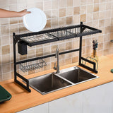 85cm Dish Drying Rack Drainer Over Sink Steel Cup Cutlery Organizer 2 Tier - Front View