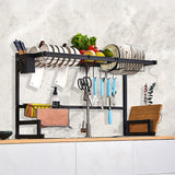 85cm Dish Drying Rack Drainer Over Sink Steel Cup Cutlery Organizer 2 Tier - 45-Degree Angle