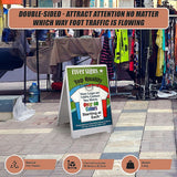 Double Side Sidewalk A-frame Sign Sandwich Board holds Graphic Plastic Panels - Low Angle