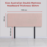 Linen Fabric Double Bed Deluxe Headboard Bedhead - Pale Pink - Rear View
