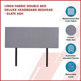 Linen Fabric Double Bed Deluxe Headboard Bedhead - Slate Ash - Top-Down View