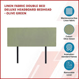 Linen Fabric Double Bed Deluxe Headboard Bedhead - Olive Green - Side View