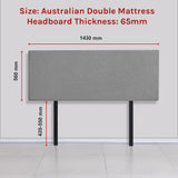 Linen Fabric Double Bed Deluxe Headboard Bedhead - Night Ash - Rear View