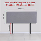Linen Fabric Queen Bed Deluxe Headboard Bedhead - Slate Ash - Rear View