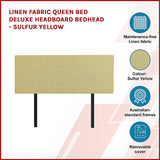 Linen Fabric Queen Bed Deluxe Headboard Bedhead - Sulfur Yellow - Side View
