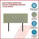 Linen Fabric Queen Bed Deluxe Headboard Bedhead - Olive Green - Top-Down View