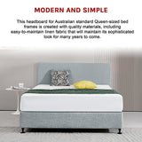 Linen Fabric Queen Bed Deluxe Headboard Bedhead - Stone Grey - 45-Degree Angle