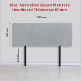Linen Fabric Queen Bed Deluxe Headboard Bedhead - Stone Grey - Rear View