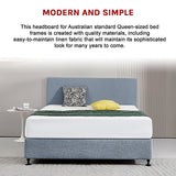 Linen Fabric Queen Bed Deluxe Headboard Bedhead - Berlin Blue - 45-Degree Angle