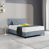 Linen Fabric Queen Bed Deluxe Headboard Bedhead - Berlin Blue - Front View
