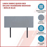 Linen Fabric Queen Bed Deluxe Headboard Bedhead - Berlin Blue - Side View