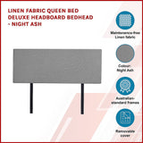 Linen Fabric Queen Bed Deluxe Headboard Bedhead - Night Ash - Top-Down View