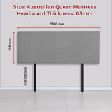 Linen Fabric Queen Bed Deluxe Headboard Bedhead - Night Ash - Rear View