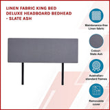 Linen Fabric King Bed Deluxe Headboard Bedhead - Slate Ash - Top-Down View